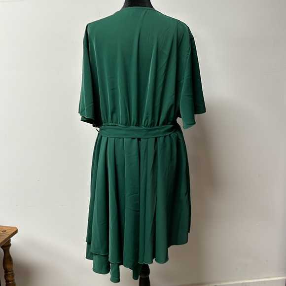 Women's Dress Sleeve Layer Hem Belted Short Dress V Neck Wrap A-Line Casual 2XL - Picture 6 of 11